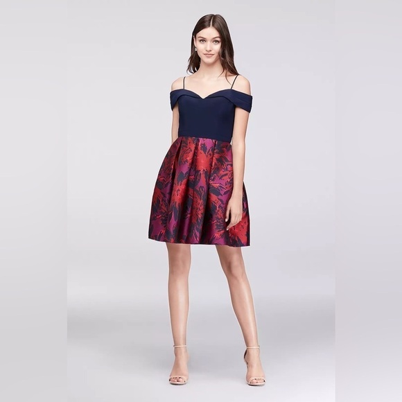 Morgan & Co. Dresses & Skirts - Morgan & Co. Off the Shoulder Jersey Jacquard Party Dress Size 11/12